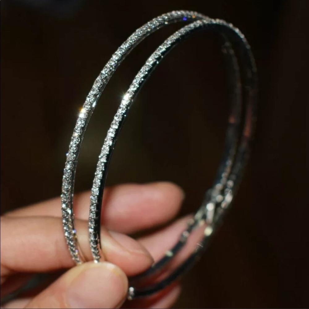 NEW LUXURY 925 STERLING SILVER EARRINGS DIAMOND EARRINGS CIRCLE EARRINGS - Picture 3 of 4